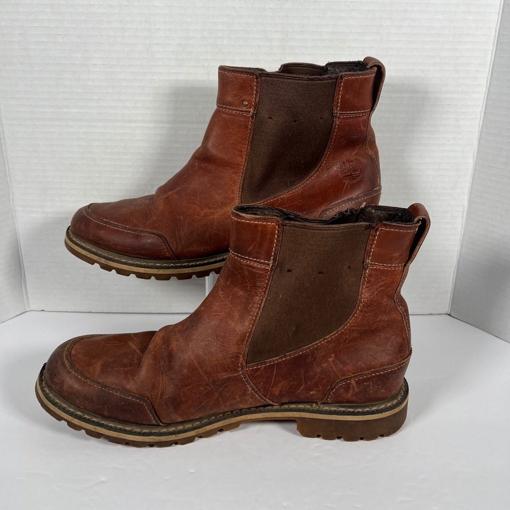 Timberland Larchmont Mens 10 Brown Leather Chelsea Boots Moc Toe A128U